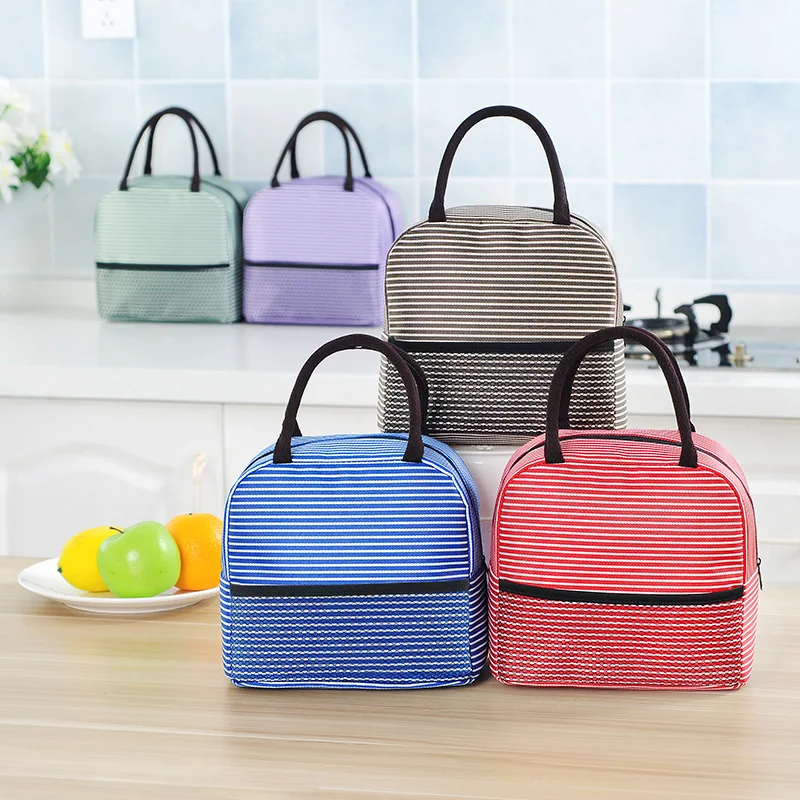 

Picnic Lunch Bag Portable Thermal Insulated Stripe Cooler Tote Bags Waterproof Food Storage Bags For Women Lunch Box For Kids
