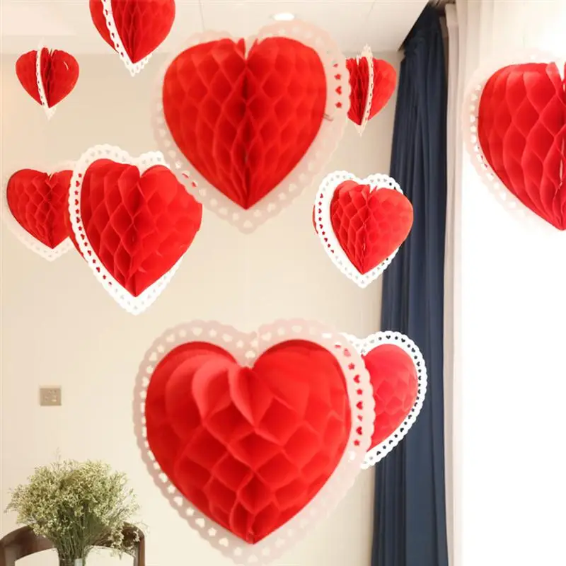 3D Paper Love Heart Lantern Hanging Decoration Ornaments to Valentines Day Wedding Birthday Party 24cm