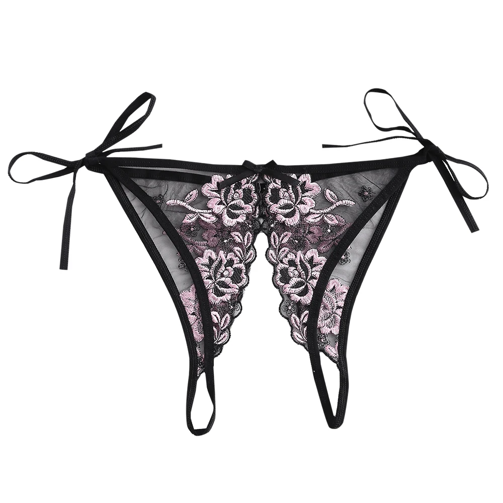 Black ZAFUL Цветочные Вышитые Crotchless Галстук Боковые Трусики марочный Cексуальный Треугольник Женские Шорты Один Размер Лук Шорты - Цвет: Black