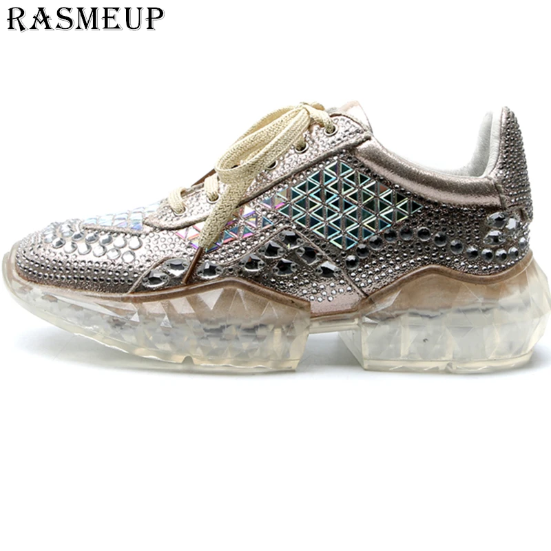 RASMEUP/женские кроссовки со стразами; коллекция года; Модные женские кроссовки на платформе; удобная женская обувь со стразами; цвет золотистый, серебристый