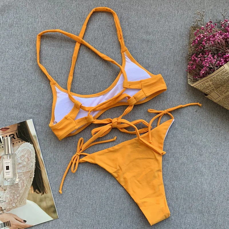 In-X Yellow bikini set Sports swimwear women swimsuit Sexy 2019 High cut female bathers Beachwear bathing suit |