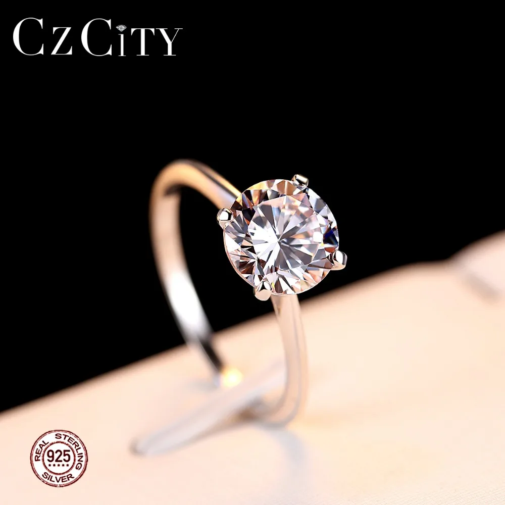 Czcity 8 мм круглый фианит стерлингового серебра 925 Свадебные украшения Кольца для
