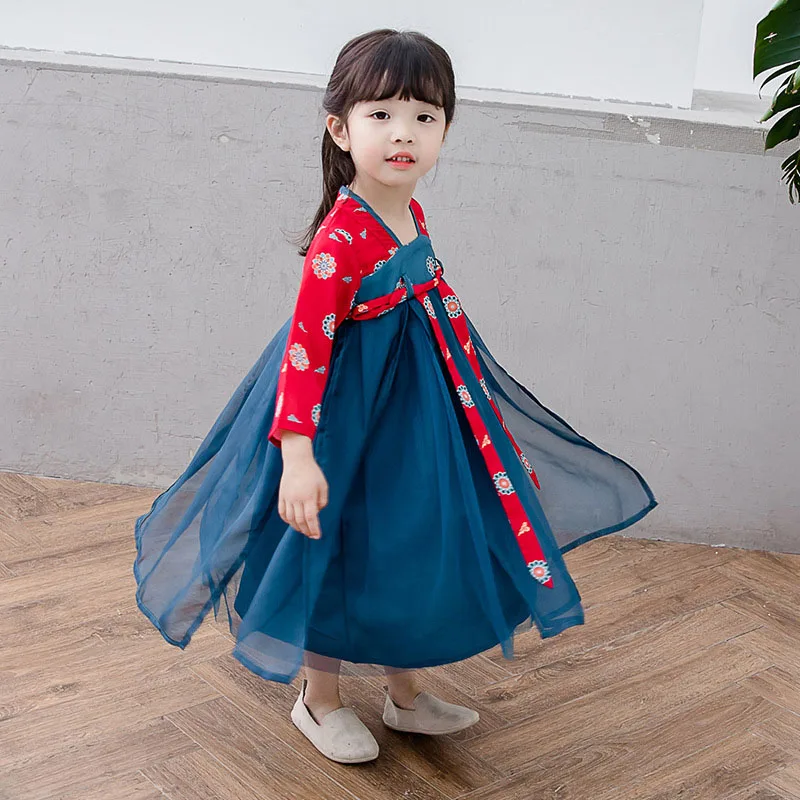 As picture Chinese Hanfu Dress Girls Chinese Ancient Costumes Kids Traditional Nation Costume Fairy Dress Baby Tang Suit Folk Dress SL1059 - Цвет: As picture