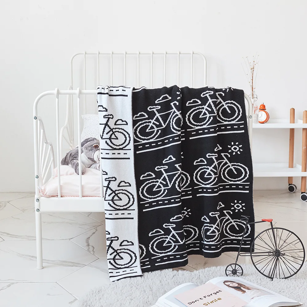 

Black Pink Bicycle Pattern Crochet Cartoon Soft Knitted Blanket Throw for Girls Children on Bed Sofa Couch Kids Christmas Gift