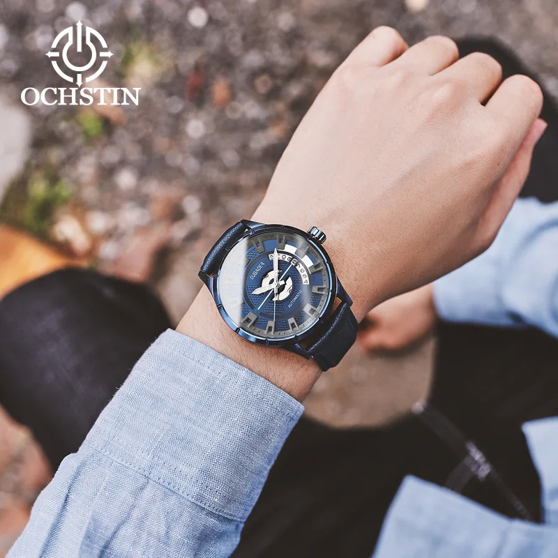 men's watch mens mechanical automatic wristwatch waterproof luxury oubaoer brand genuine leather man Citizen movement | Наручные часы