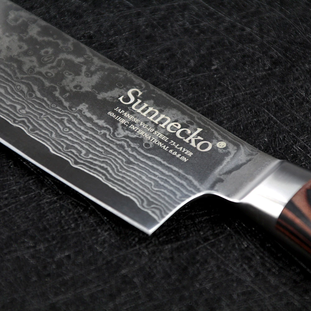 SUNNECKO 7 дюймов нож Santoku кухонные ножи 73 слоя Дамаск VG10 стальная бритва острое
