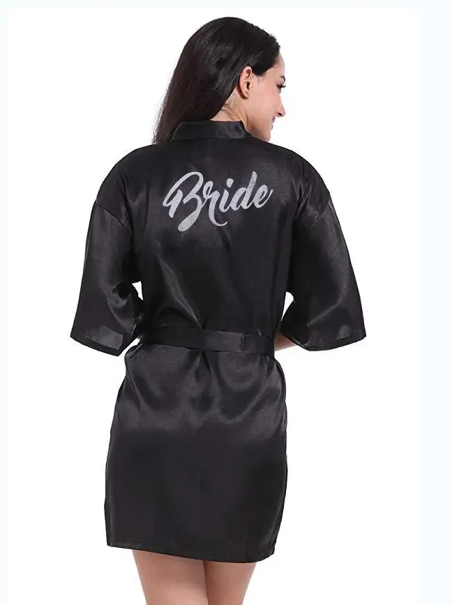 

PDTY 01 Silver Writing Bridal Wedding Robes Bride Bridesmaid Maid of Honor Women Party Robe Custom Name and Date Get Ready Robes