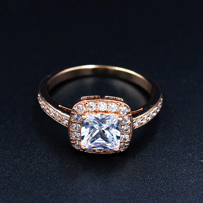 Классические Свадебные Кольца принцессы 1.25ct CZ Stone для женщин цвета розового