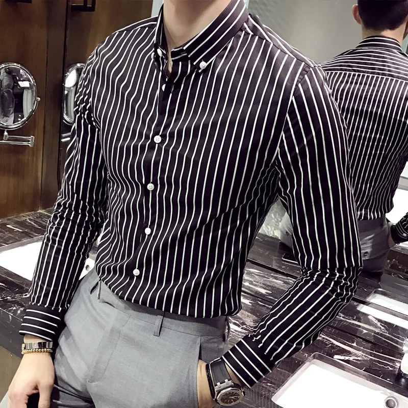 Новинка Мужская модная рубашка из чистого хлопка мужские полосатые повседневные