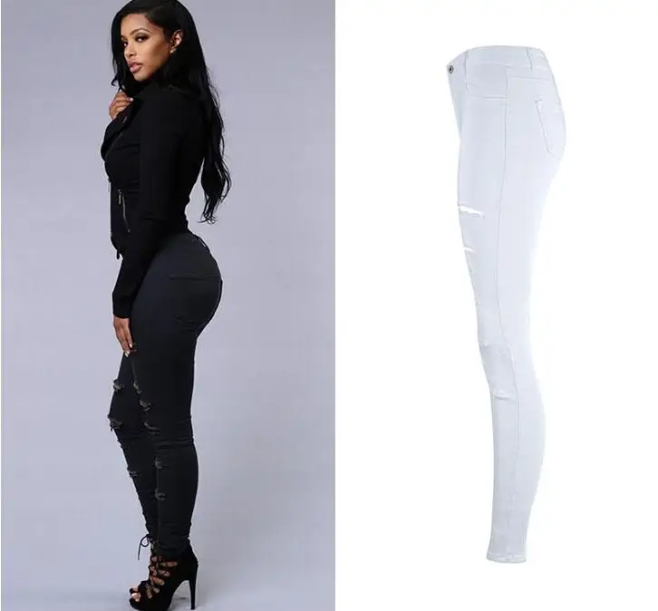 Новинка осени 2017 женские модные эластичные джинсовые брюки с высокой талией в