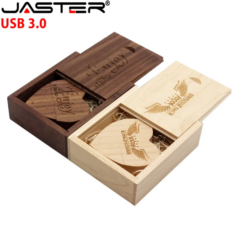 JASTER USB 3 0 (более 1 шт. бесплатный логотип) грецкий орех деревянное сердце +