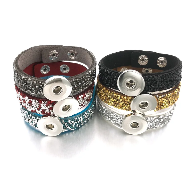 Модный Блестящий Браслет 012 из Кристаллической Кожи 18 мм на кнопках|snap button|bracelet