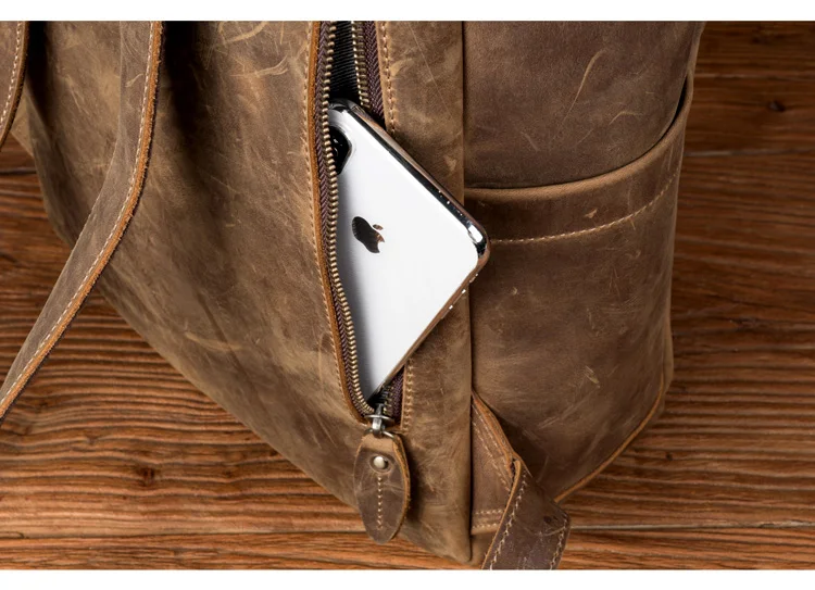 Men's Or Women Genuine Leather Backpack Multifunction Handmade Daypack Vintage Schoolbag Backpack Shoulder Bag Casual Rucksack