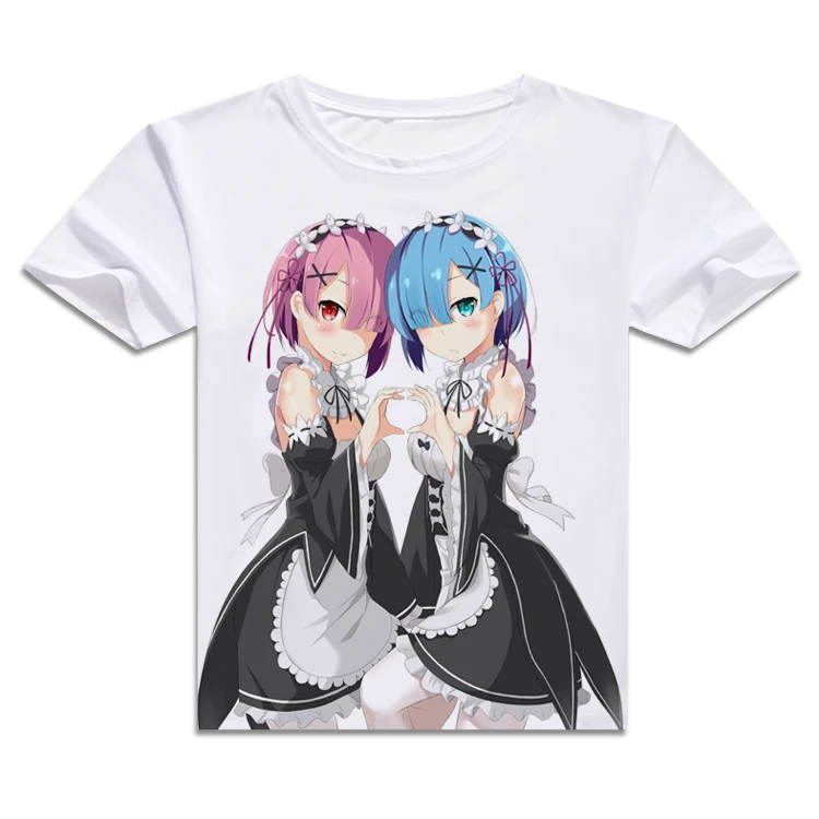 Re:Zero kara Hajimeru Isekai Seikatsu Emilia Футболки с принтом Rem Ram короткими рукавами и круглым