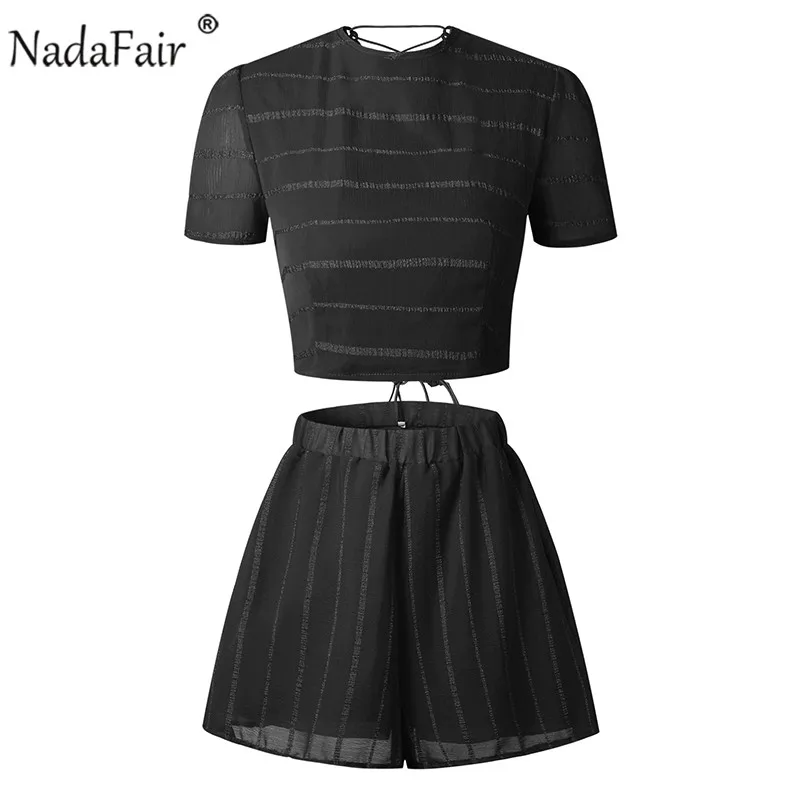 Nadafair, новинка, открытая спина, крест-накрест, на шнуровке, 2 штуки в комплекте, женские сексуальные Клубные черные красные комбинезоны, сексуальные укороченные топы, женские комбинезоны