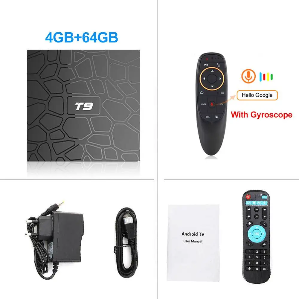4GB 64GB G10 Смарт ТВ приставка Android 9,0 RK3318 4 Гб ОЗУ 64 Гб ПЗУ Четырехъядерный 4K телеприставка 2,4G/5G двойной wifi медиаплеер T9 ТВ приставка 2G16G - Цвет: 4GB 64GB G10