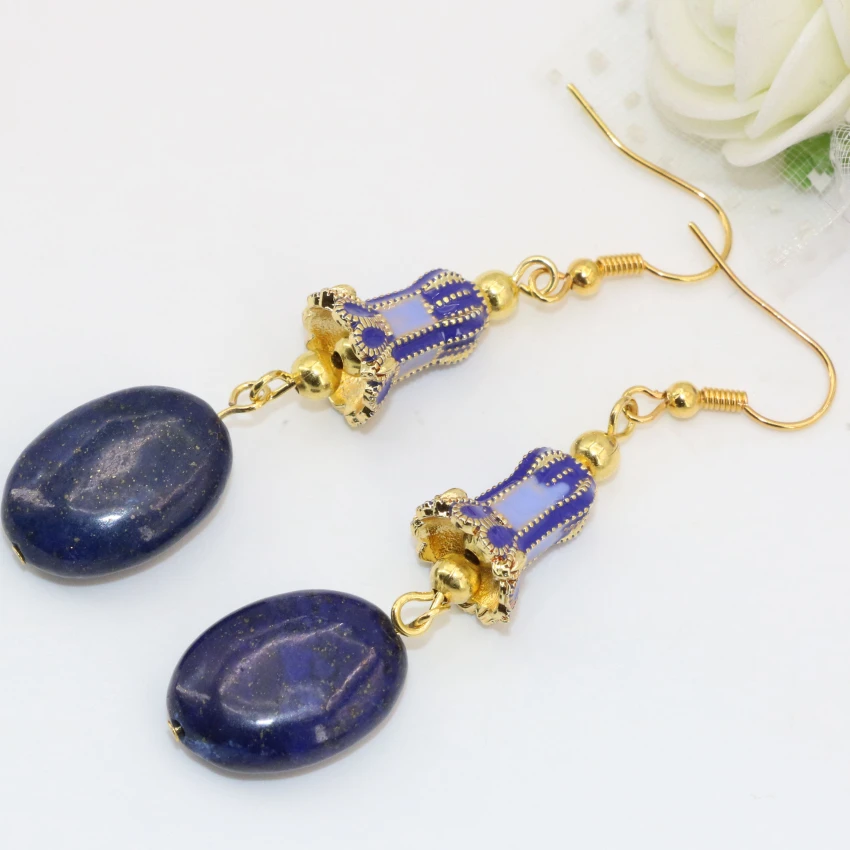 Винтажный стиль оригинальный дизайн lapis lazuli золотистые длинные висячие серьги