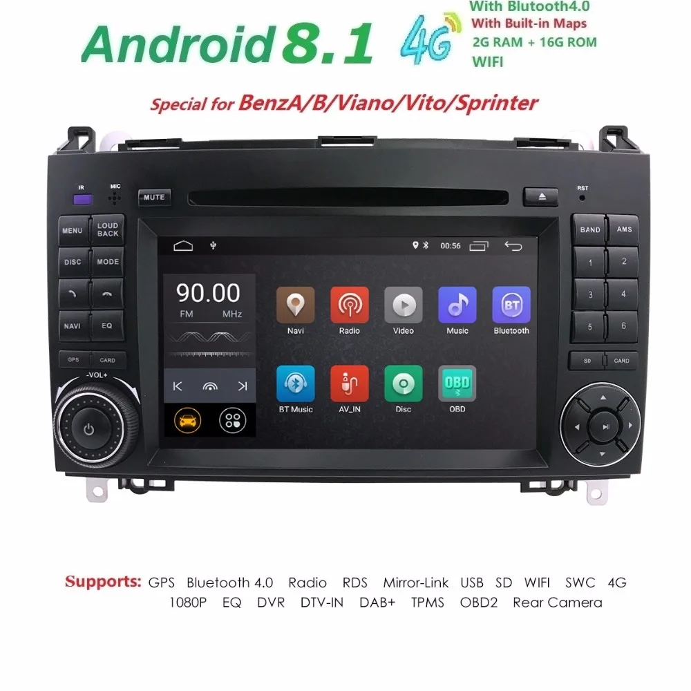 HD 7 дюймов стерео 1024X600 Android 8 1 4 ядра dvd плеер gps для Mercedes Benz Sprinter W169 W245 W906 Viano Vito W639