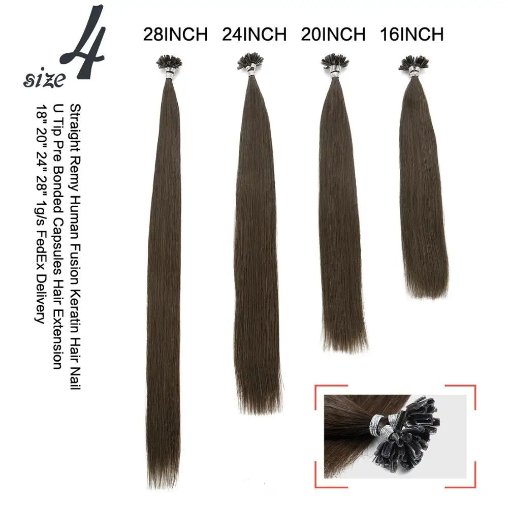 Neitsi Double Drawn Straight Remy 100% Human Fusion Hair Nail U Tip Pre Bonded Keratin Capsules Hair Extensions 16