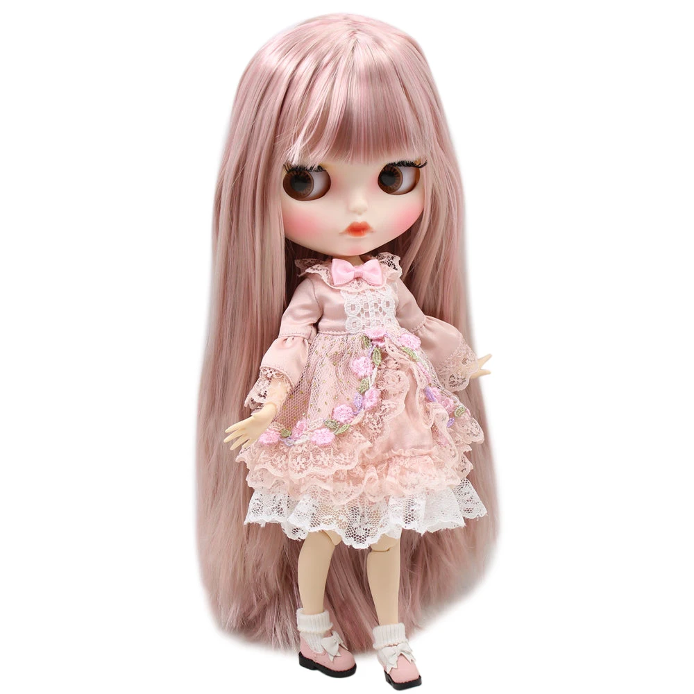 Кукла ICY DBS Blyth для No.BL6022/8800 дымчато розовые волосы резные губы матовое лицо с