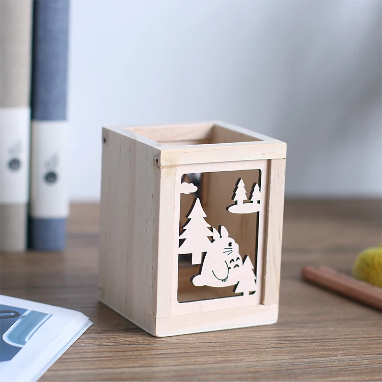 JIANWU cute Totoro hollow Pen container Wooden pen holder pencil | Канцтовары для офиса и дома