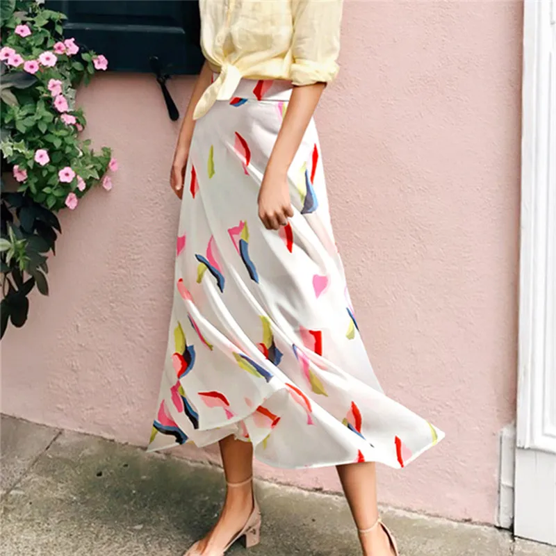 Женская шифоновая длинная юбка с высокой талией Белая Летняя элегантная макси в