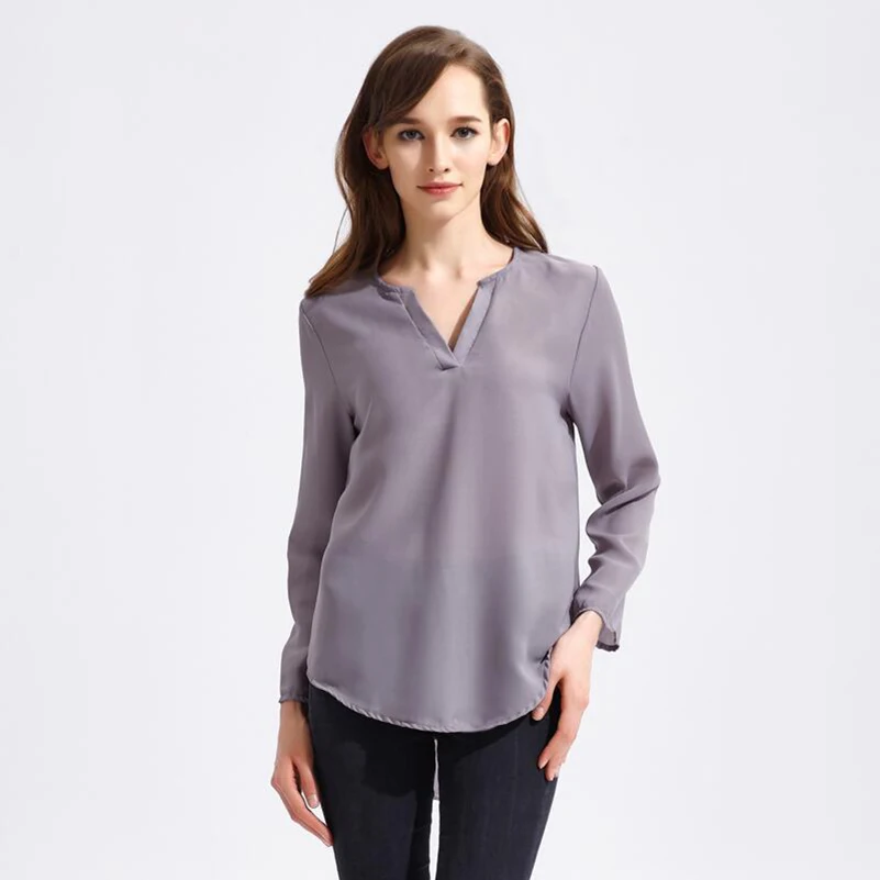 2018 для женщин рубашка шифон Blusas Femininas Топы корректирующие с длинным рукавом