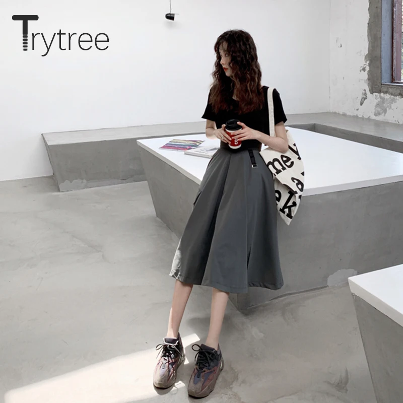 Женская Повседневная юбка Trytree Однотонная трапециевидной формы из полиэстера с