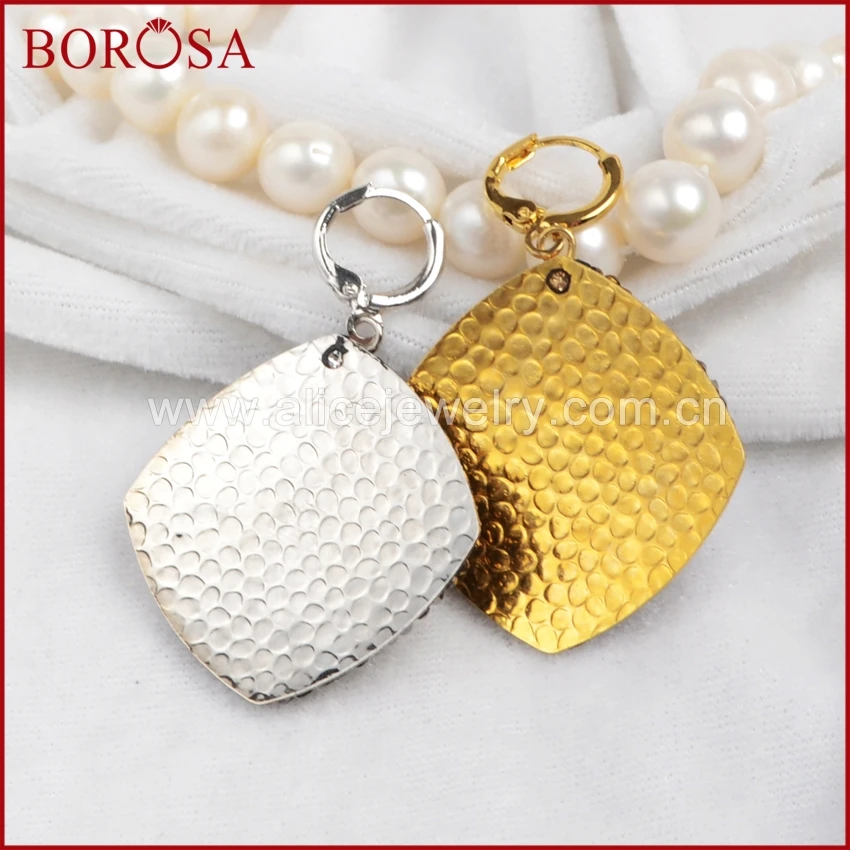 Borosa Мода Drusy камни Серьги для Обувь девочек золото/серебро Цвет ромб Длинные