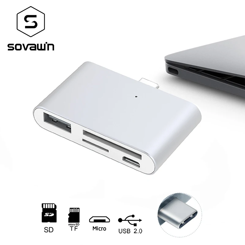 Адаптер Sovawin 4 в 1 Micro Usb для Type c SD/TF usb3.0 кардридер usb концентратор Macbook Xiaomi Android до 5