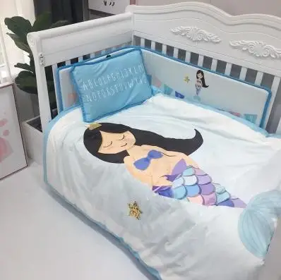 Mermaid 4 шт. Комплект постельного белья бампер фланелевый мультфильм шаблон одеяло для новорожденных крышка простыня наволочка детская кроватка бампер Детский Комплект постельного белья - Цвет: Mermaid