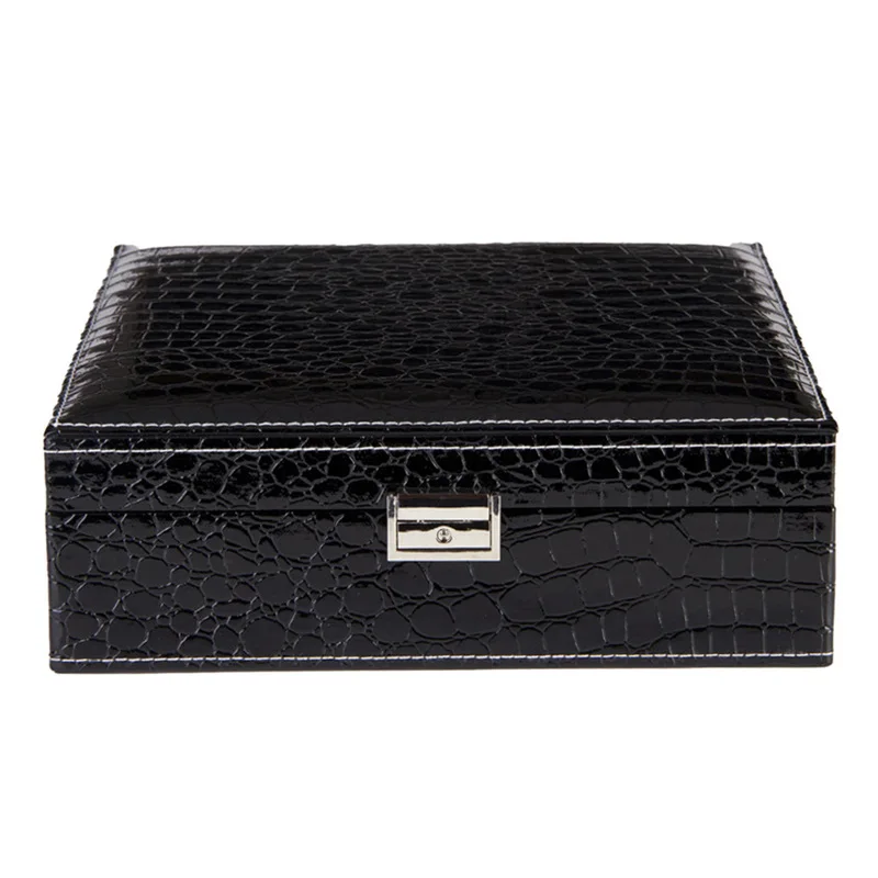 black 26x26x9cm LASPERAL большая емкость серьги для девочек браслет шкатулка кожаная шкатулка для ювелирных изделий для женщин серьги кольцо Органайзер макияж коробка для хранения - Цвет: black 26x26x9cm