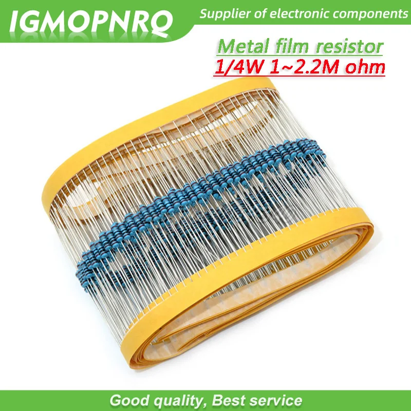 

100pcs Metal film resistor series 1/4W 1R~2.2M 1% 100R 220R 1K 1.5K 2.2K 100 220 1K5 4.7K 10K 22K 47K 100K 2K2 4K7 ohm