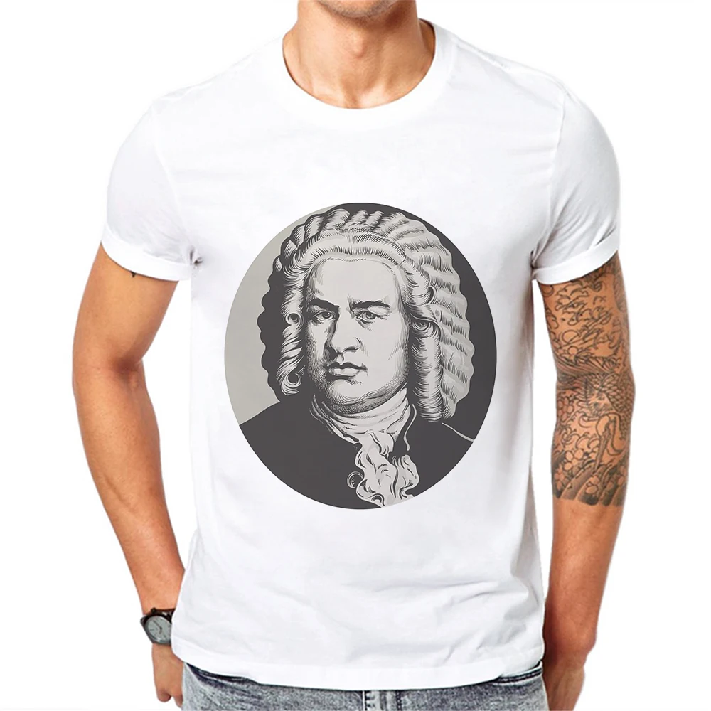 

New High Quality Mens Tshirts Johann Sebastian Bach Print T-Shirt Short Sleeve Cotton Fashion Tops Tees Camisetas Hombre Verano