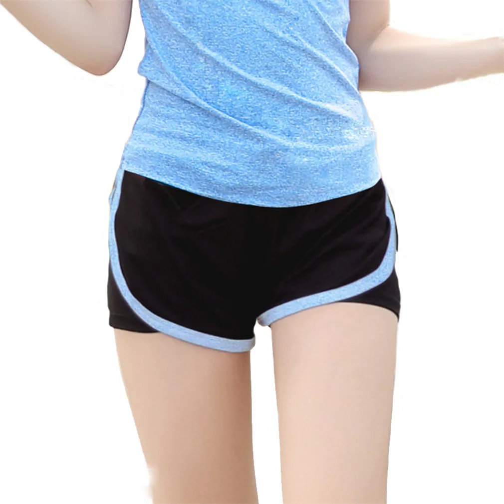 

Sky Blue and Black Patchwork Shorts Yoga Running Fitness Women Workout Clothes Slim Fake Two Pieces of Sportswear Female Outwear