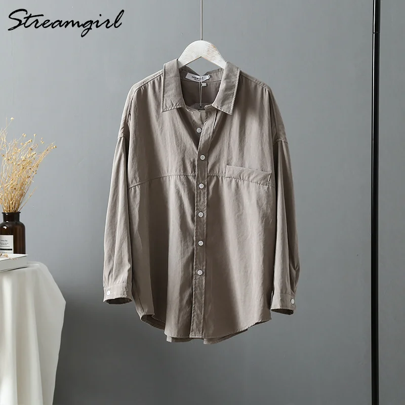 Apricot gray Женские рубашки, женские блузки, рубашка большого размера с длинным рукавом, Женские топы и блузки, рубашки, женская белая рубашка большого размера для женщин - Цвет: Apricot gray