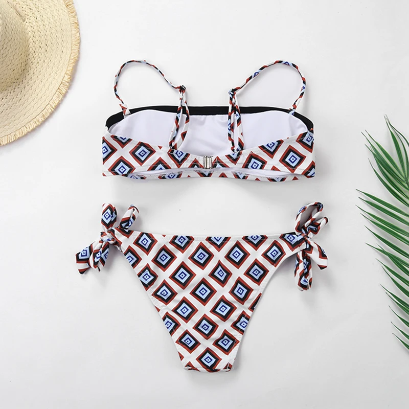 Женский купальник с высоким вырезом бандажный пуш ап комплект бикини открытыми