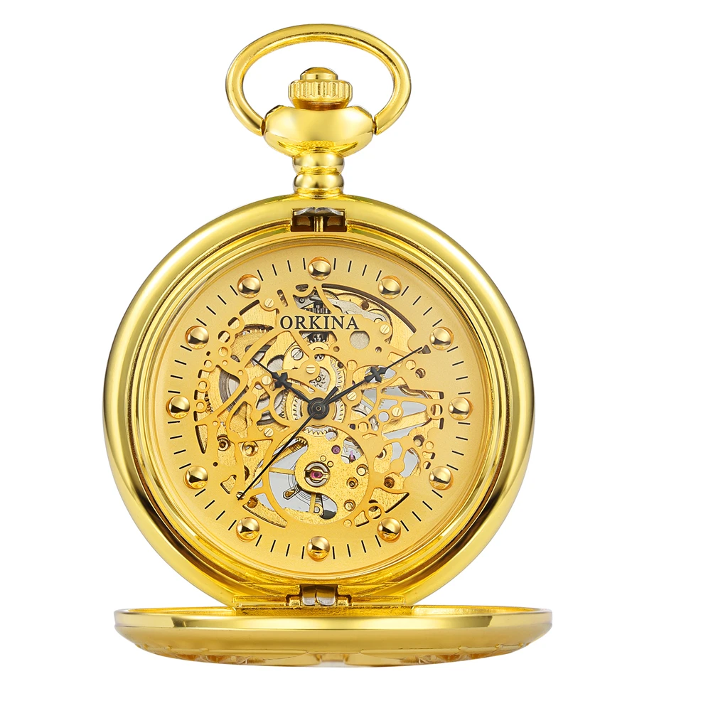 Часы мужские/женские механические карманные золотистые в стиле ретро|Карманные