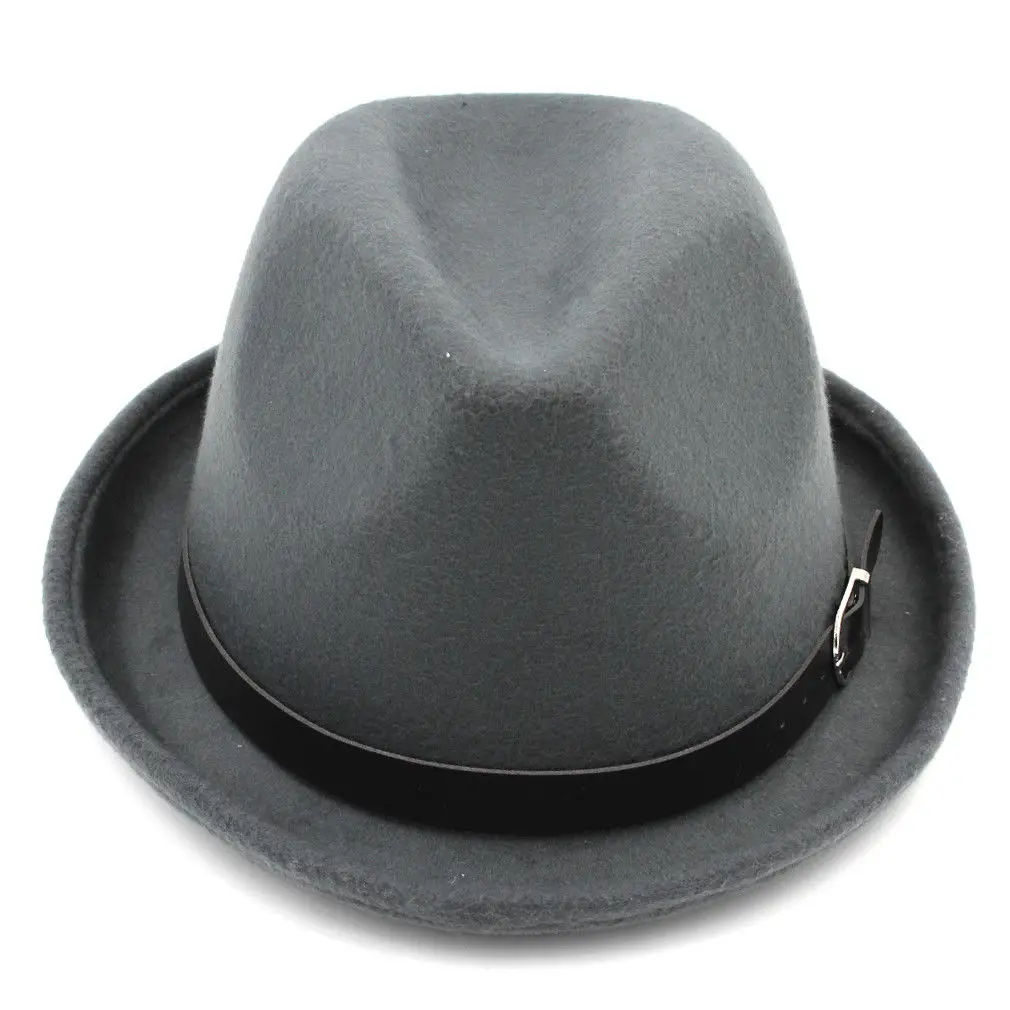 

Mistdawn New Men Women Wool Blend Fedora Caps Trilby Hat Casual Bowler Cap Black Leather Belt Band