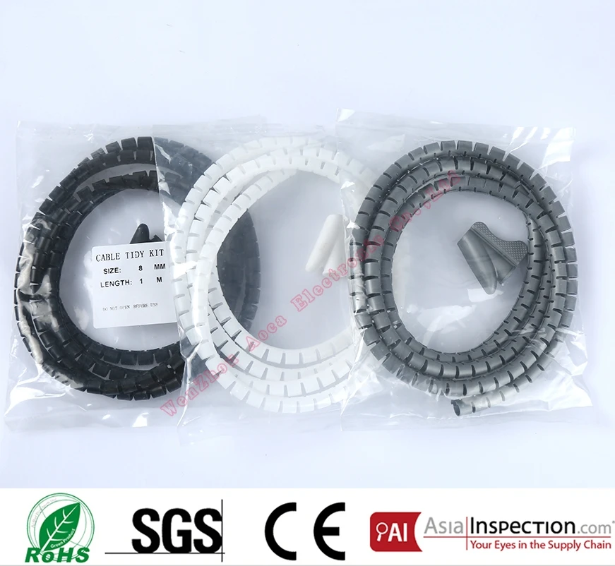 

8mm diameter Spiral Cable Tidy Kit Wire Organizer Wrap Tool Cable casing Sleeves with clip tool 1m length white black gray color
