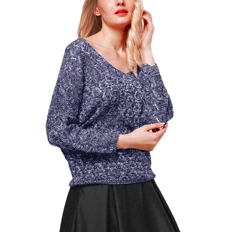 Autumn and Winter New Loose Women's Sweater V-neck Hollow Bat Sleeve Thin Style 2018 | Женская одежда