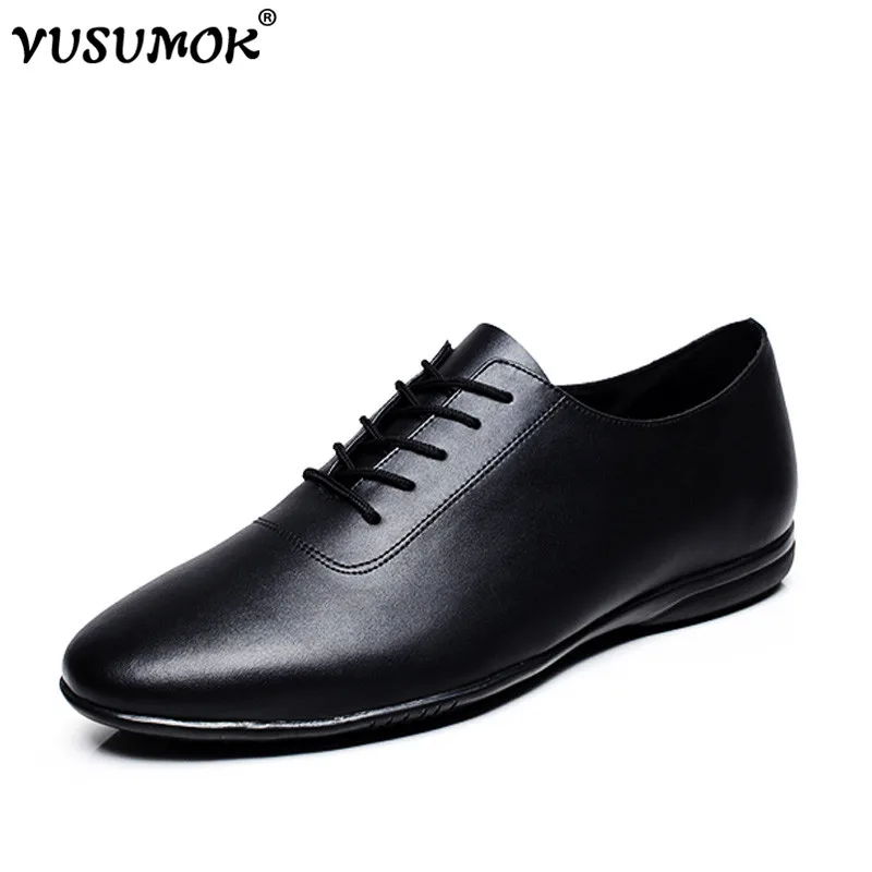 

VUSUMOK Genuine Leather Ballroom Latin Tango Dance Shoes Black Sneakers Soft for Men Modern Shoes Flat Heel Plug Size 33-48