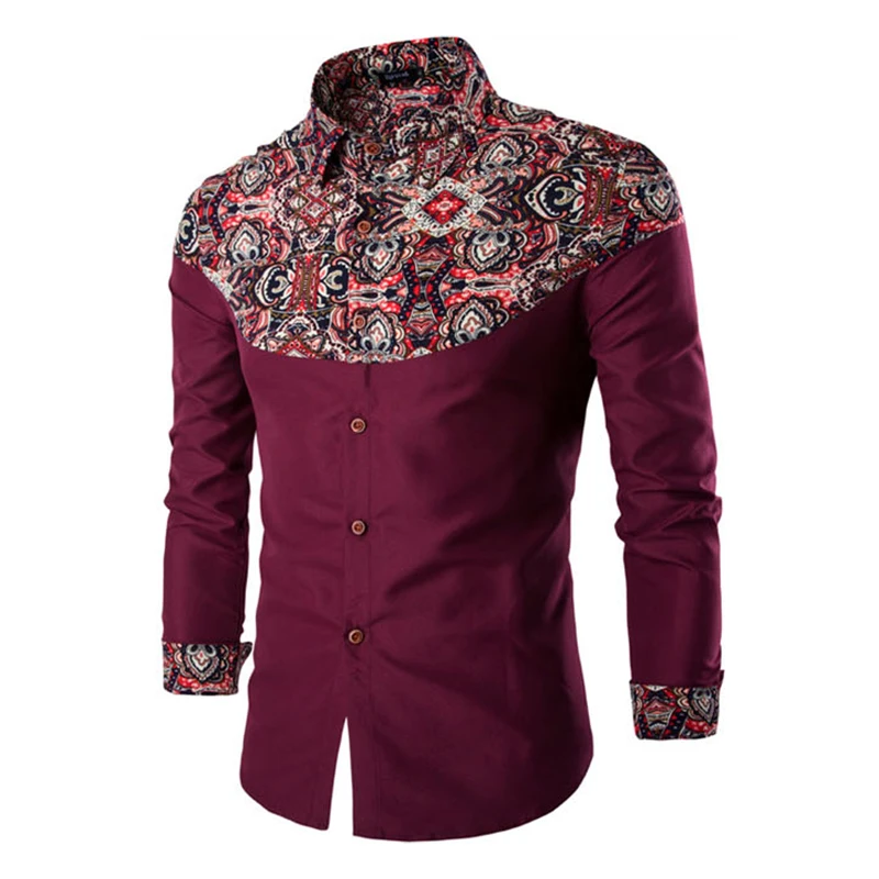 Винтажные модные мужские рубашки с цветочным принтом в стиле пэчворк длинным