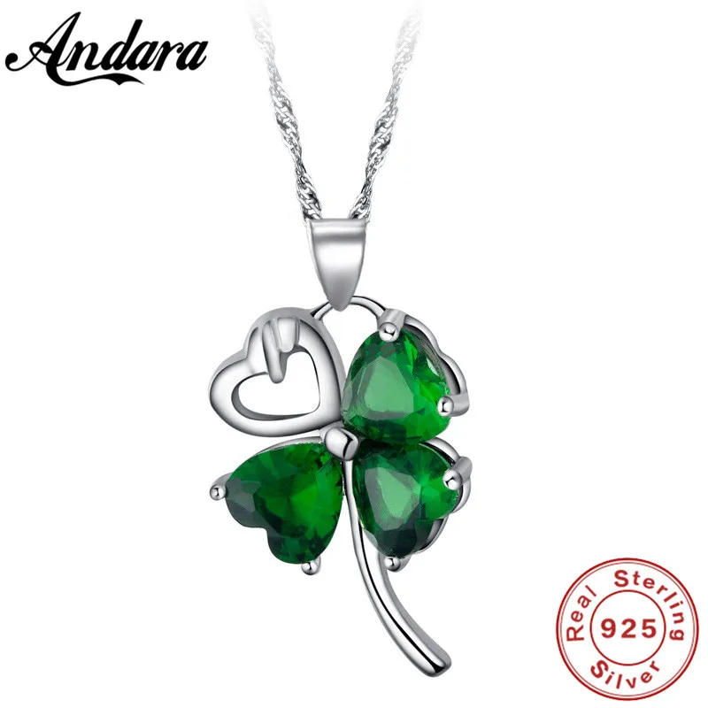 Женское колье из серебра 100% пробы с зеленым кулоном в виде цветка