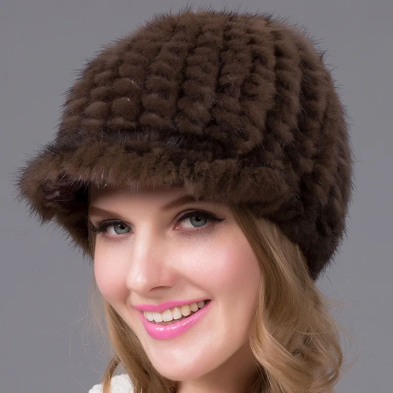 Winter New Mink Knitted Fur Visor Cap Women European American Fashionable Visors Hat Lady Outdoor Thicken Warm Casual Caps H7042 |