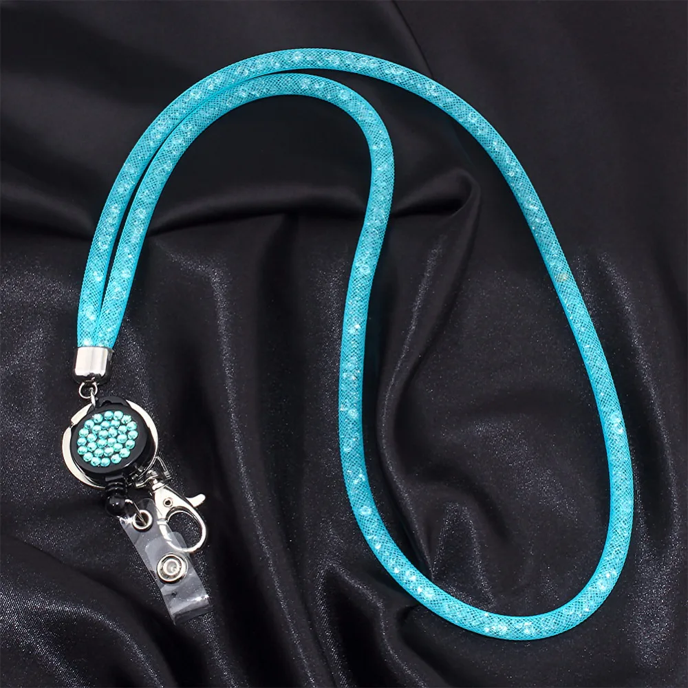 SAVORI 83.5cm Bling Crystal Rhinestones Neck Strap Lanyard with Retractable Badge Holder Key Chain (Sky blue) | Украшения и