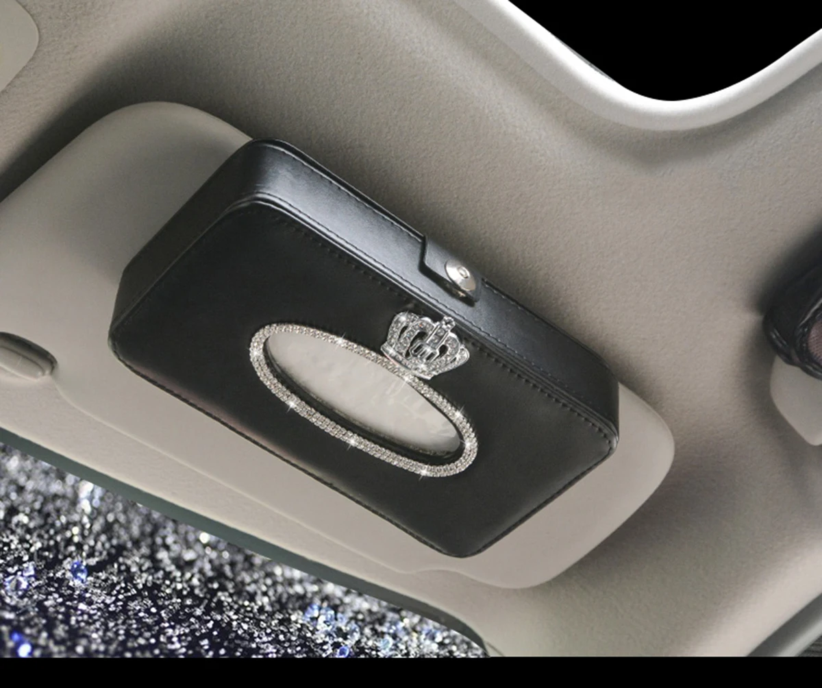 Корона кристалл Bling автомобиль солнцезащитный козырек из искусственной кожи коробка-Держатель салфеток в машину интерьер бумажное полотенце сумка для хранения аксессуары