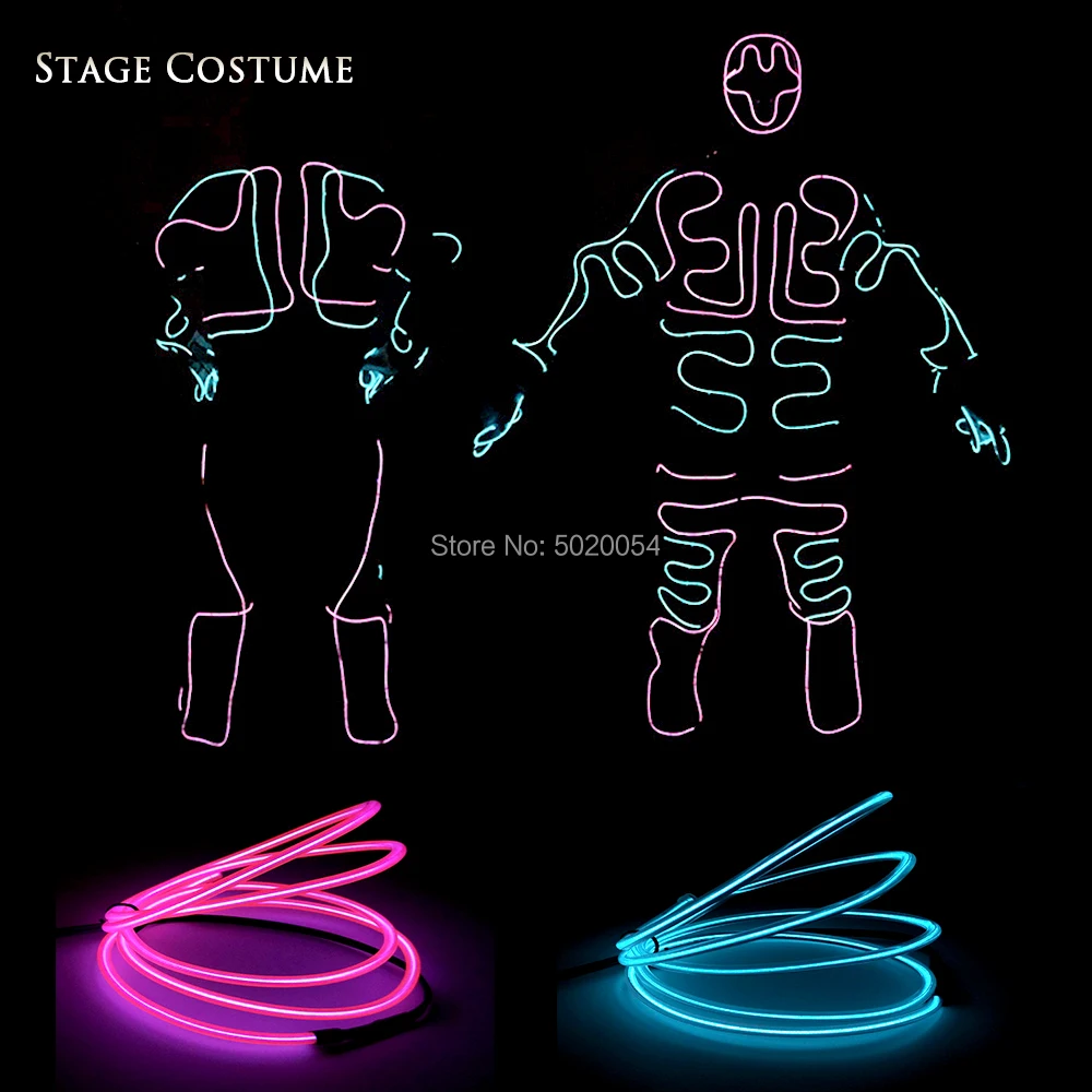 

GZYUCHAO EL Dance Glowing Costumes Flexible EL Wire Clothing Light Up led Luminous Costume For Carnival Halloween Festival
