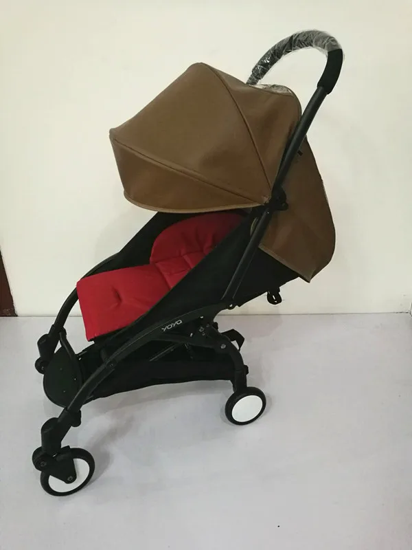 leather brown BABYYOYA 175 градусов кожа или Лен солнцезащитный чехол и Подушка сиденья набор Yoya yoyo Новое поступление красочные аксессуары для детских колясок - Цвет: leather brown