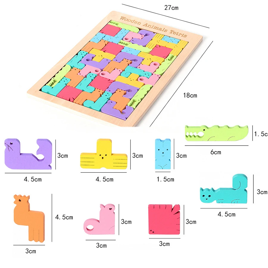 Красочные деревянные пазлы Tetris для детей обучающие игры Монтессори игрушки с
